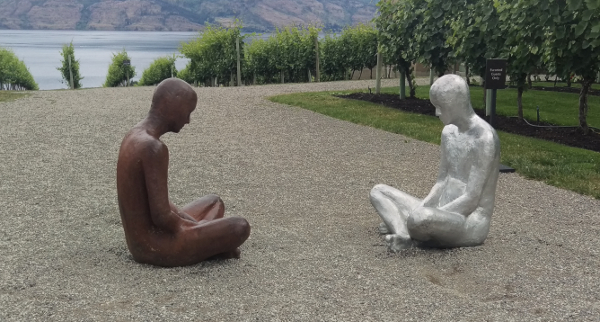 Sculpture by Icelenadic artist Steinunn Thórarinsdóttir on the grounds of Mission Hill Winery in Kelowna, Okanagan Valley, British Columbia (Canada)